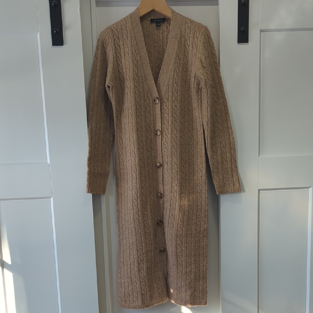 Ann Taylor Tan Cable Knit Long Cardigan Size Small